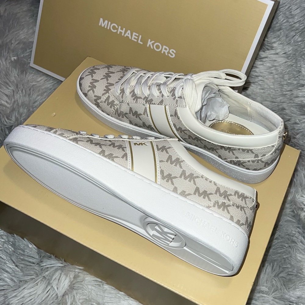 Michael Kors JUNO STRIPE LACE UP MK HERITAGE CANVAS VANILLA - Picture 7 of 8